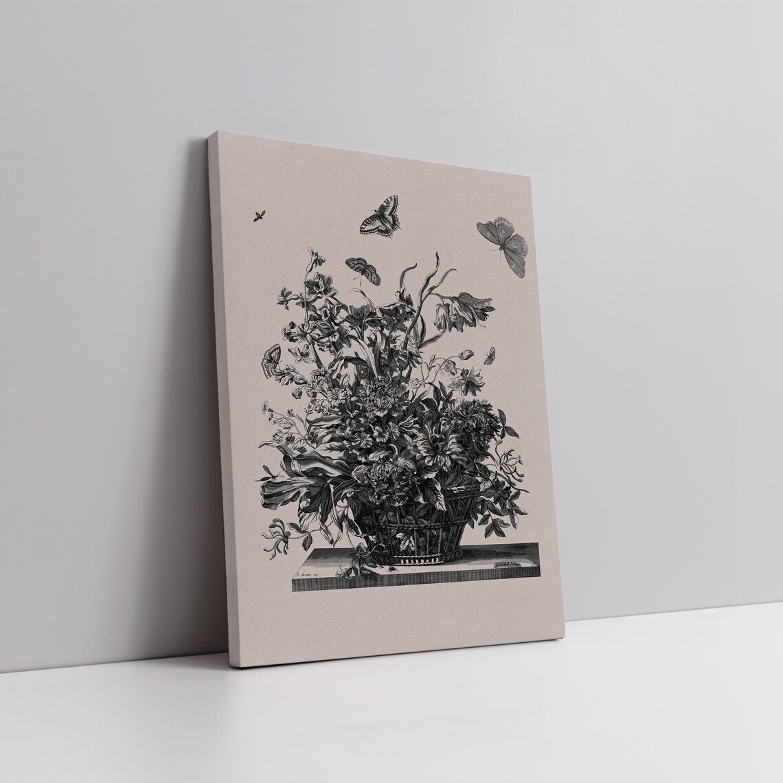 Black and White Flower Basket Botanical Engraving Vintage Poster - Image 4