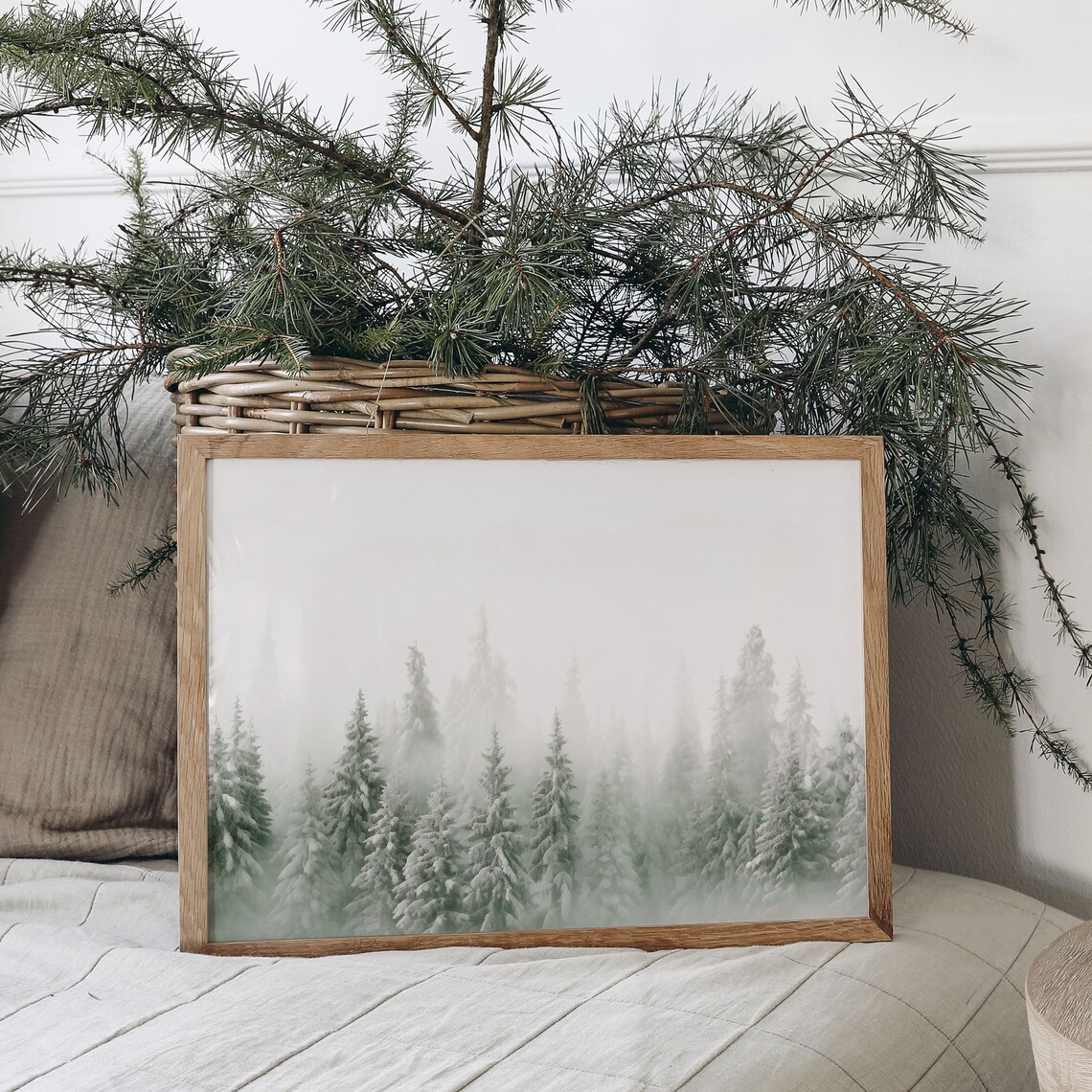 Snowy Pine Forest Treeline Winter Mist Christmas Vintage Nature Poster - Image 7