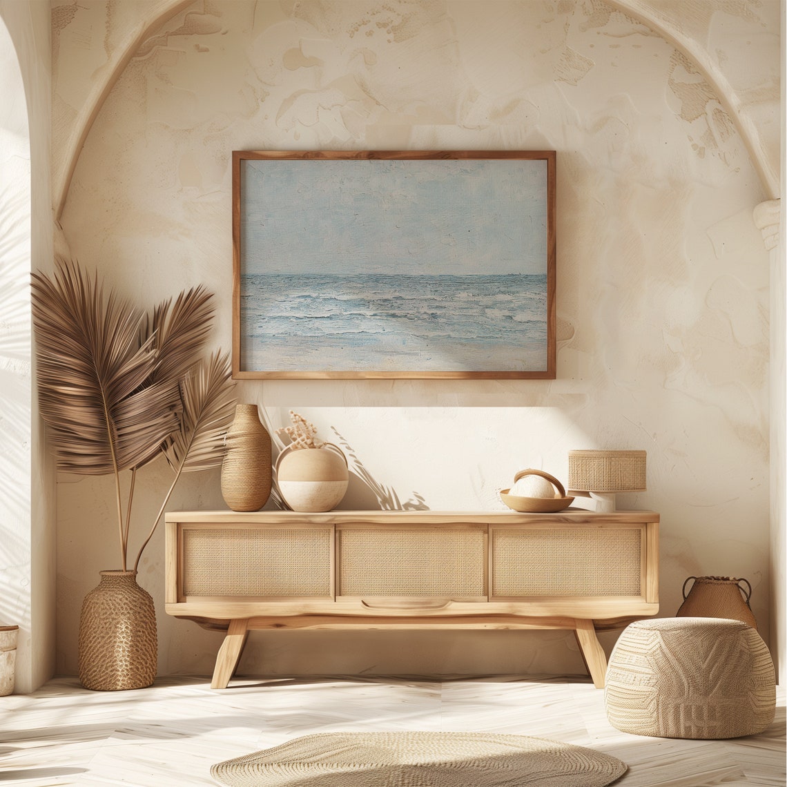Minimal Blue Ocean Waves Abstract Vintage Coastal Painting Poster - Image 7