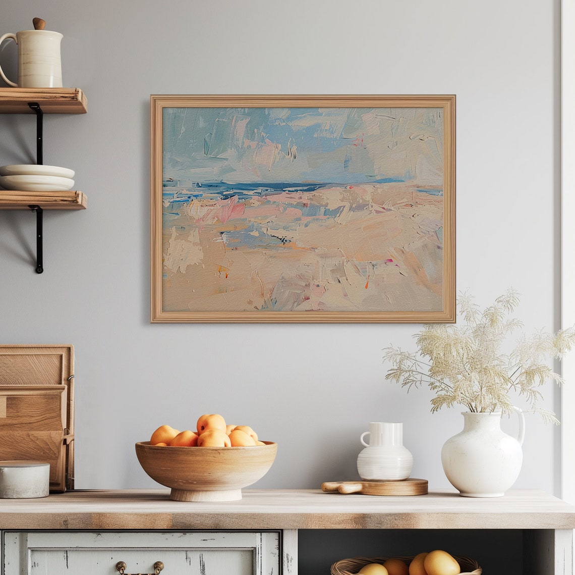 Vintage Blue Ocean Beach Abstract Seascape Modern Pastel Poster - Image 7