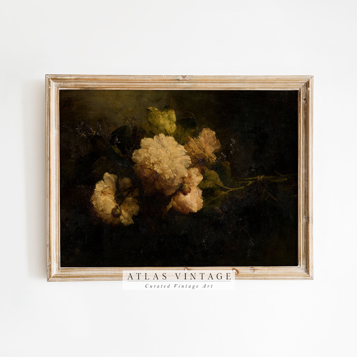 Dark Antique Peony Still Life Moody Floral Oil Painting Print