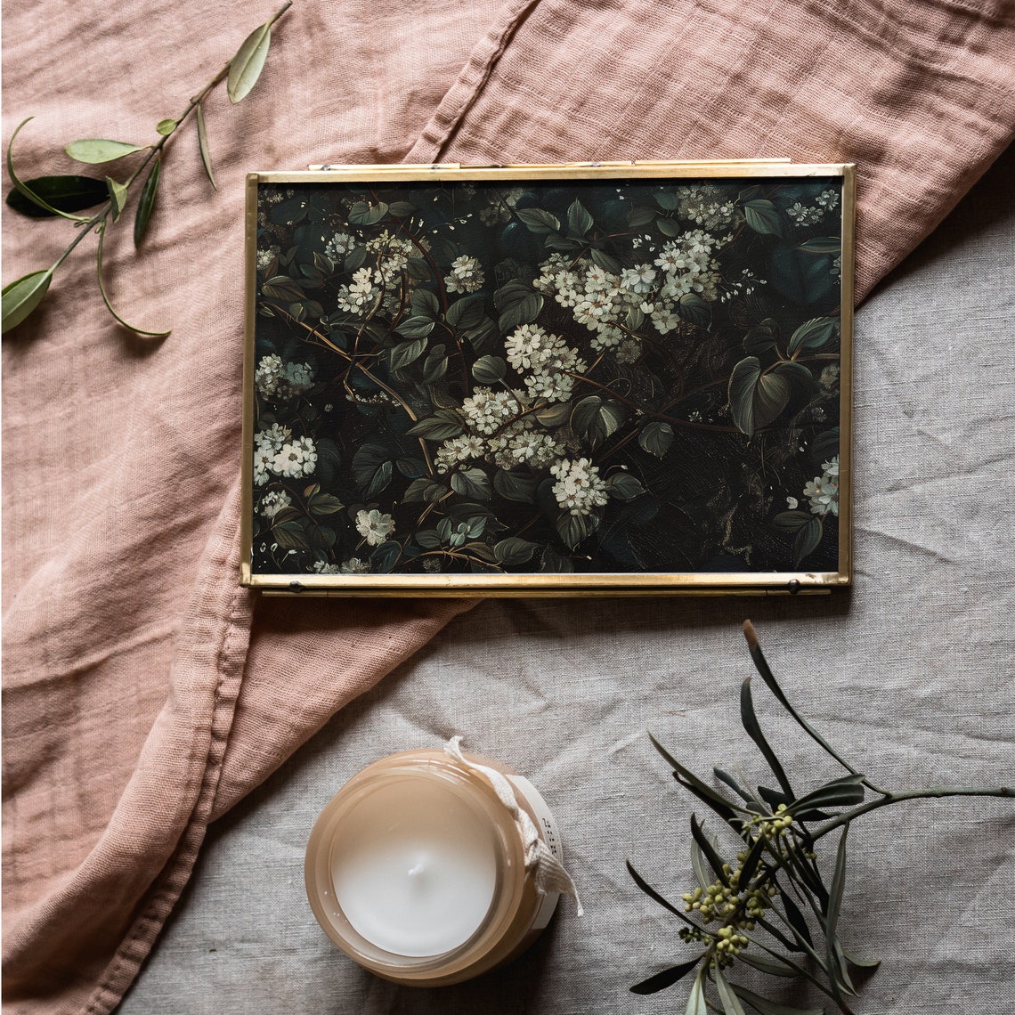 Dark Moody White Blossom Floral Painting Dramatic Flower Poster - Image 3