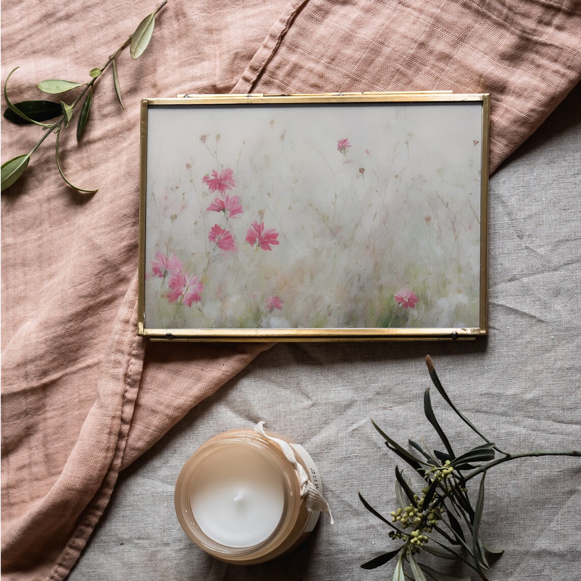 Pink Cosmos Flowers in Misty Meadow Vintage Wildflower Field Art Poster - Image 4