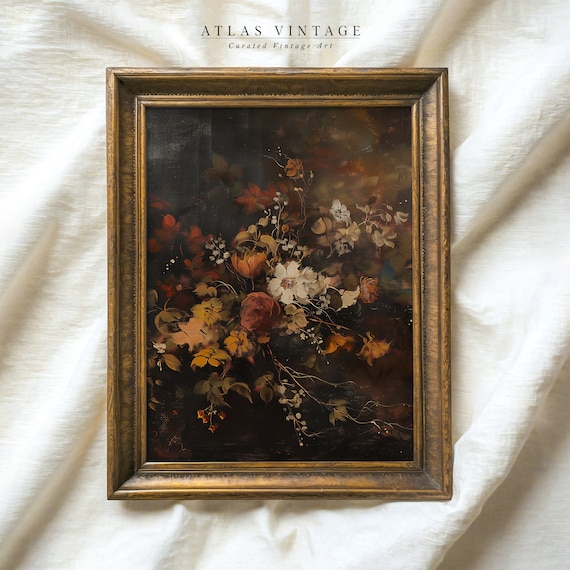 Dark Moody Floral Still Life with Roses on Black Background Poster