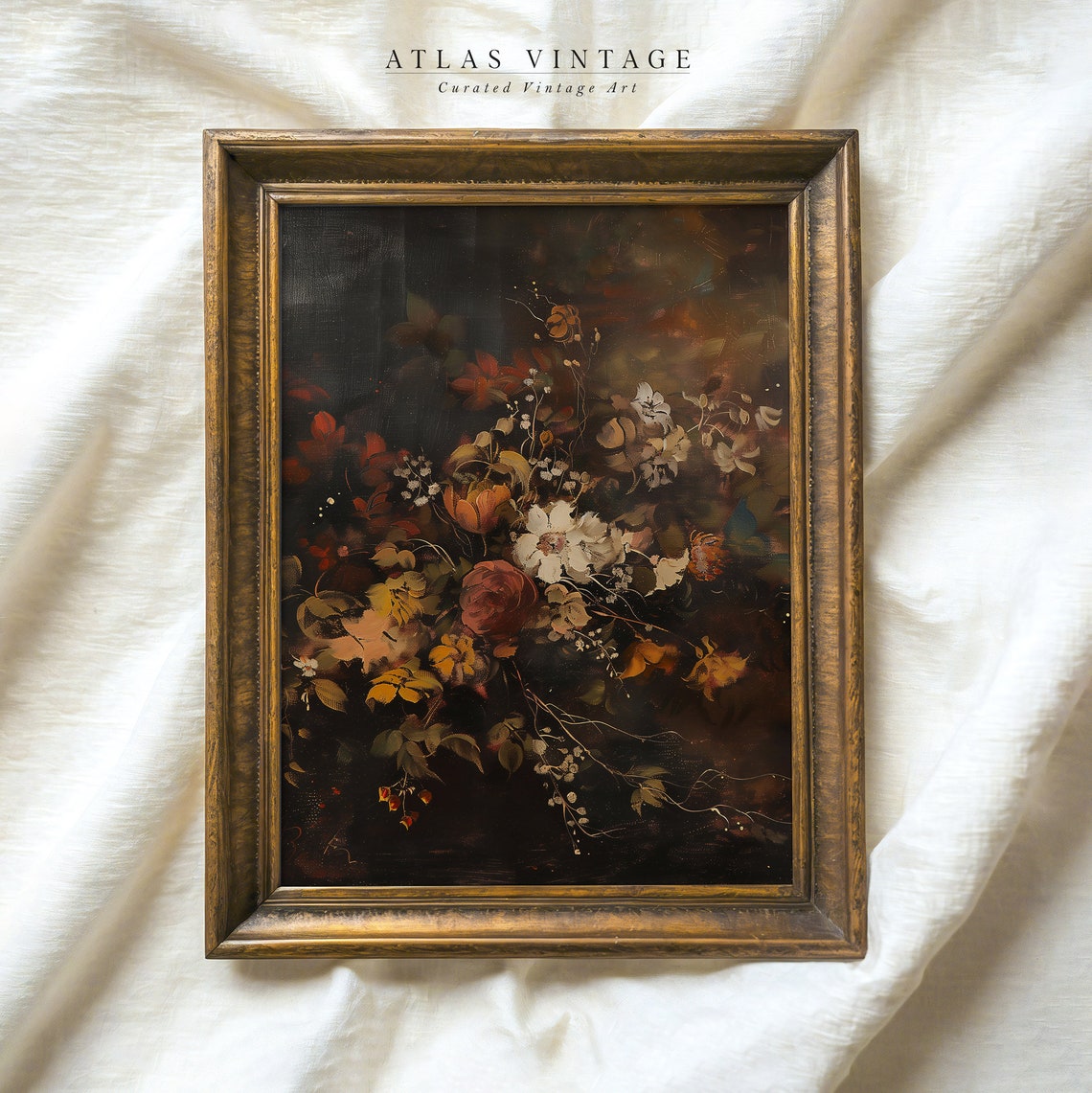 Dark Moody Floral Still Life with Roses on Black Background Poster