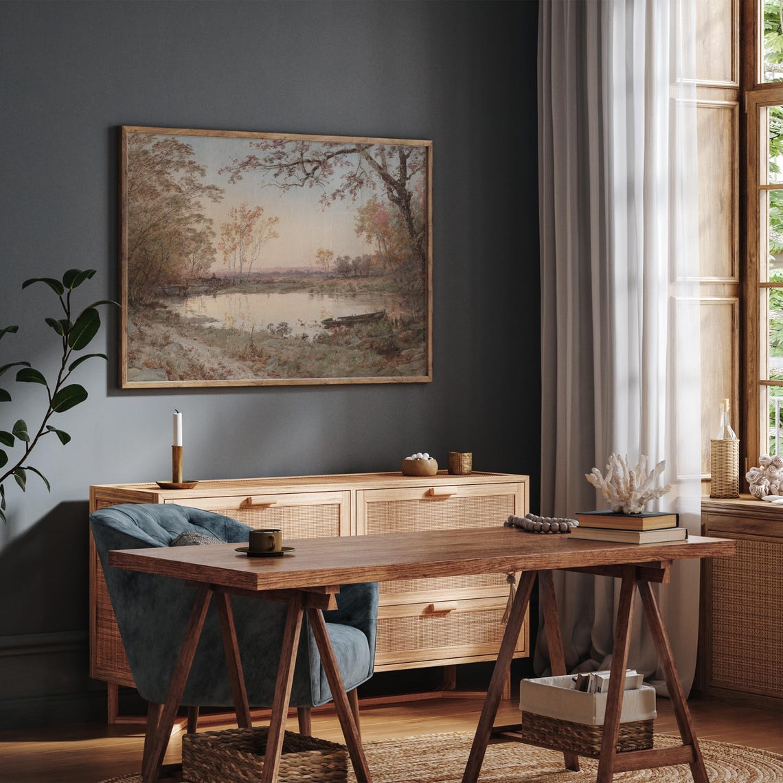 Muted Autumn Pond With Rowboat And Blushing Fall Trees Lakeside Poster - Image 6