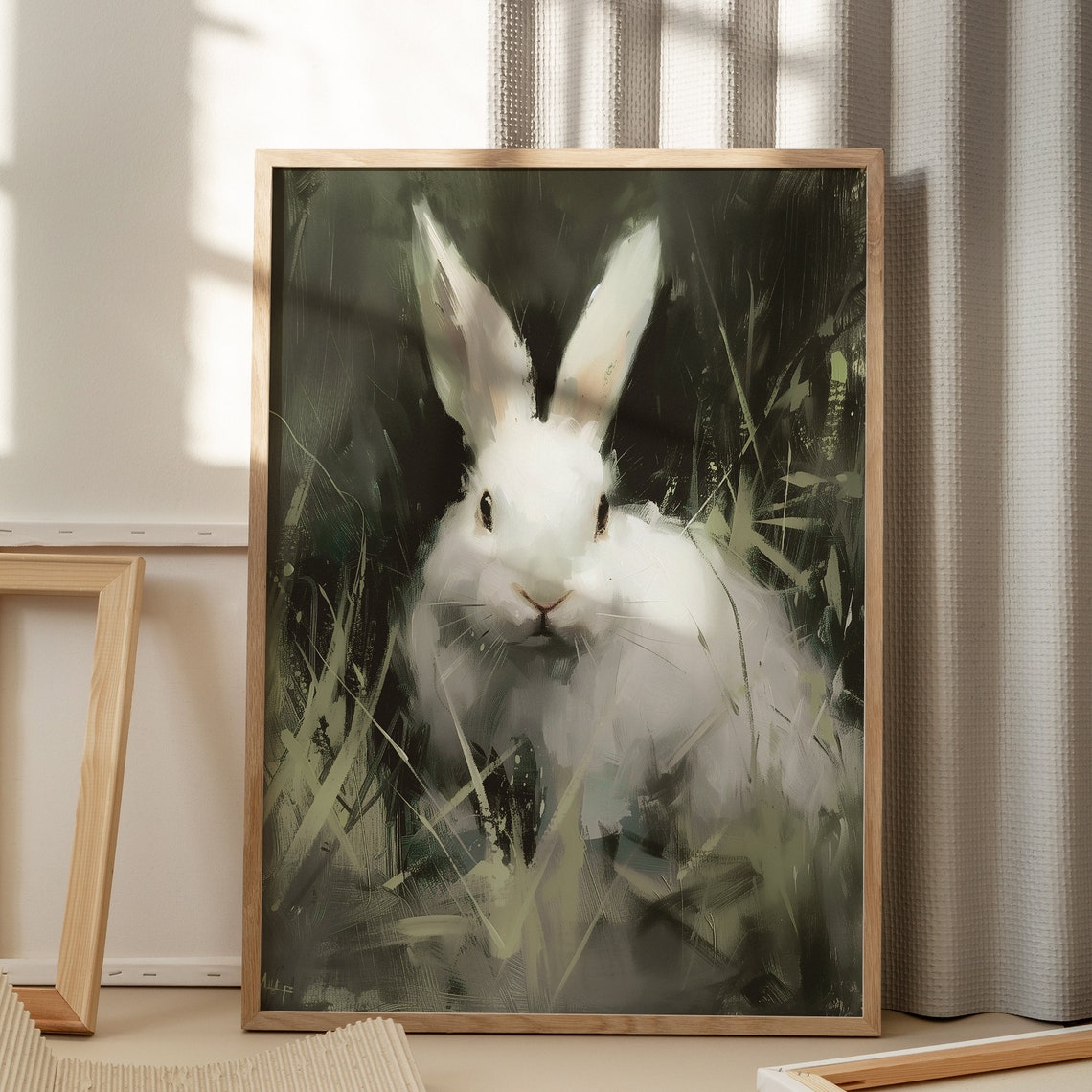 Vintage White Rabbit Painting Poster Cute Easter Bunny Portrait Art - Image 5