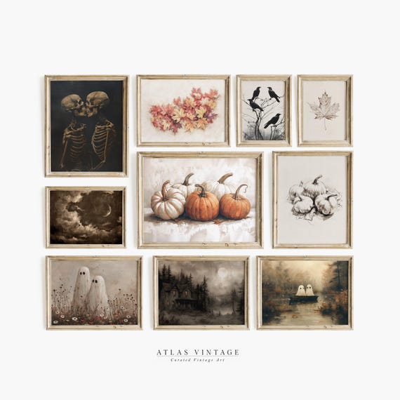 Halloween Spooky Gallery Wall Set Prints Dark Moody Fall Wall Decor Vintage Dark Cottagecore Art Gothic Painting Prints