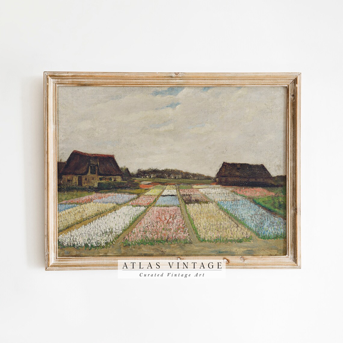 Spring Flower Fields Farmhouse Vintage Tulip Farm Landscape Poster