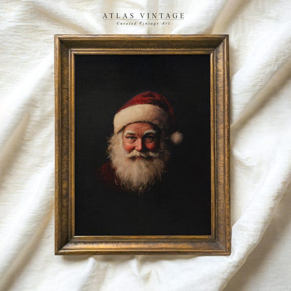 Vintage Christmas Print Santa Claus Portrait Painting Dark Cottagecore Moody Christmas Wall Decor Prints