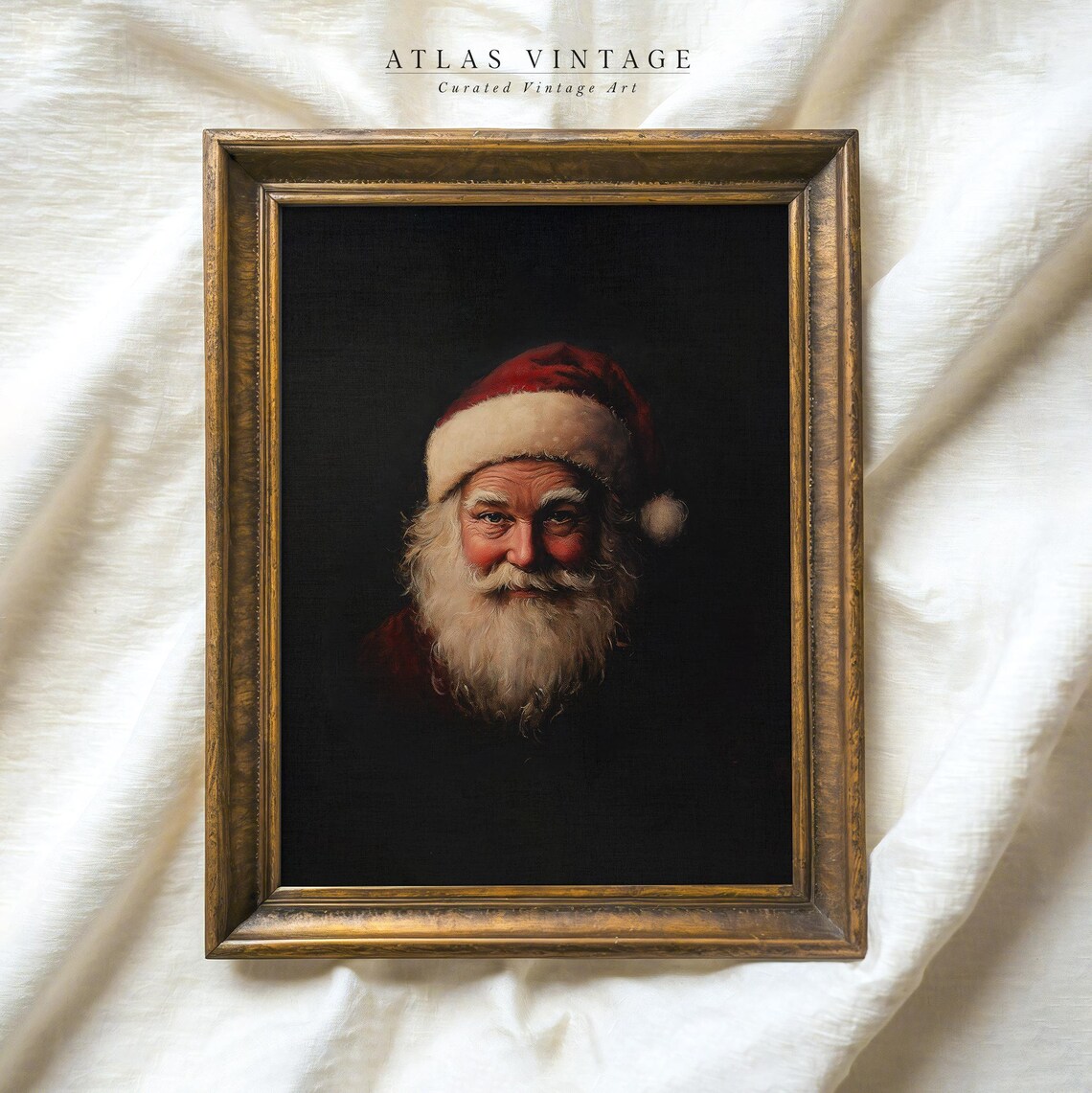 Vintage Santa Claus Portrait Dark Moody Christmas Oil Art Poster