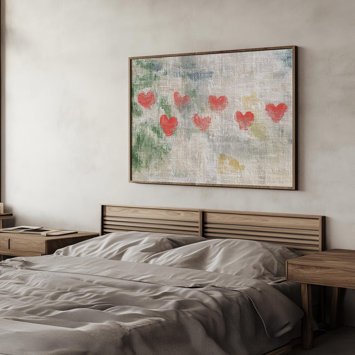 Red Hearts on Linen Rustic Canvas Style Valentine Love Wall Art - Image 7