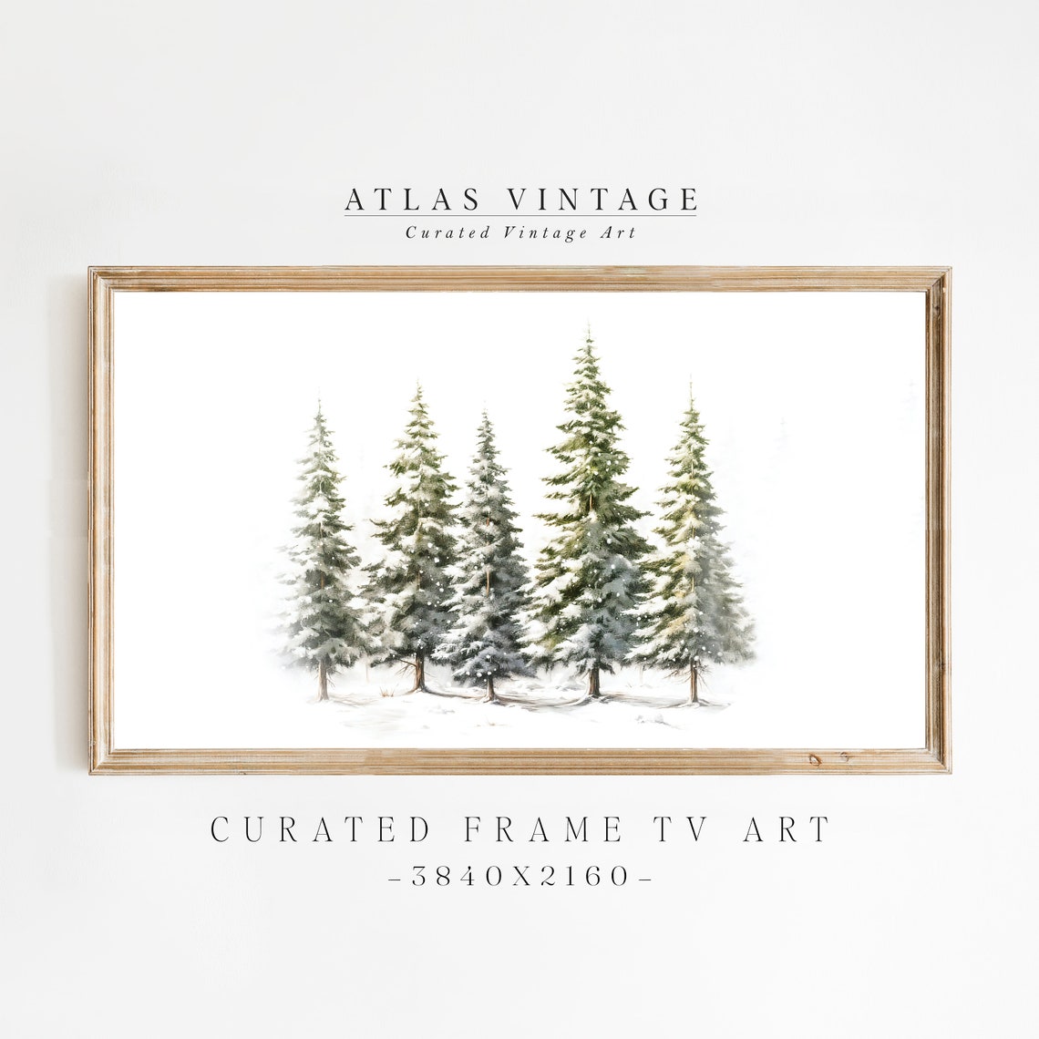 Five Snowy Pine Trees on White Minimalist Watercolor Winter Poster - Image 2