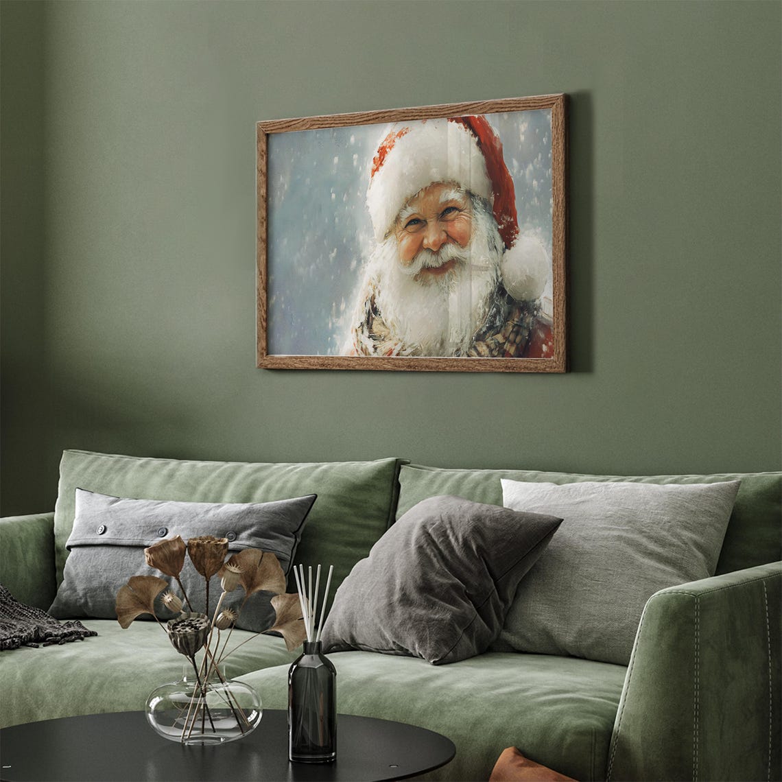 Santa Claus Smiling Portrait in Falling Snow Vintage Christmas Poster - Image 4