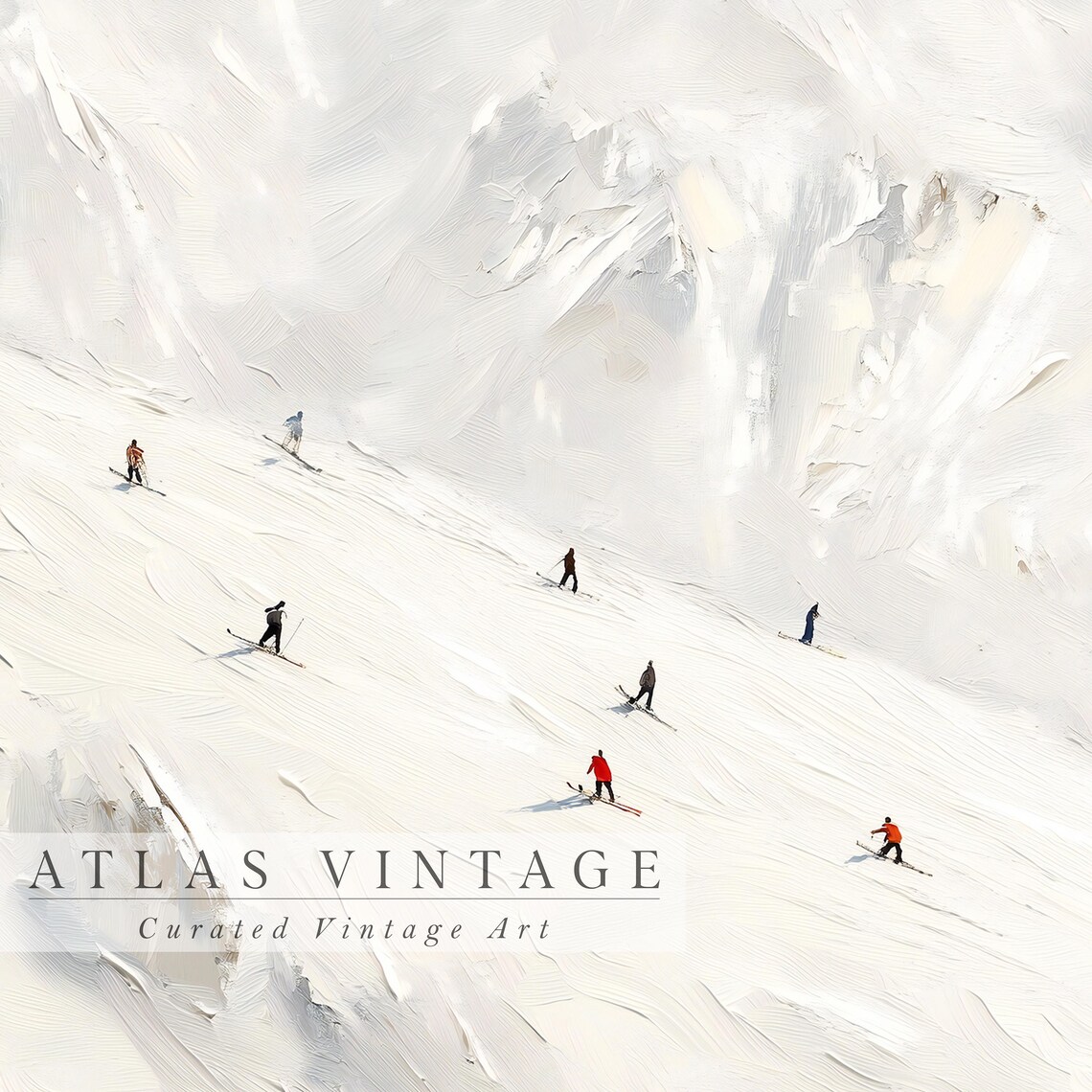 Skiers on Snowy Mountain Slope Winter Sports Vintage Painting Poster - Image 7
