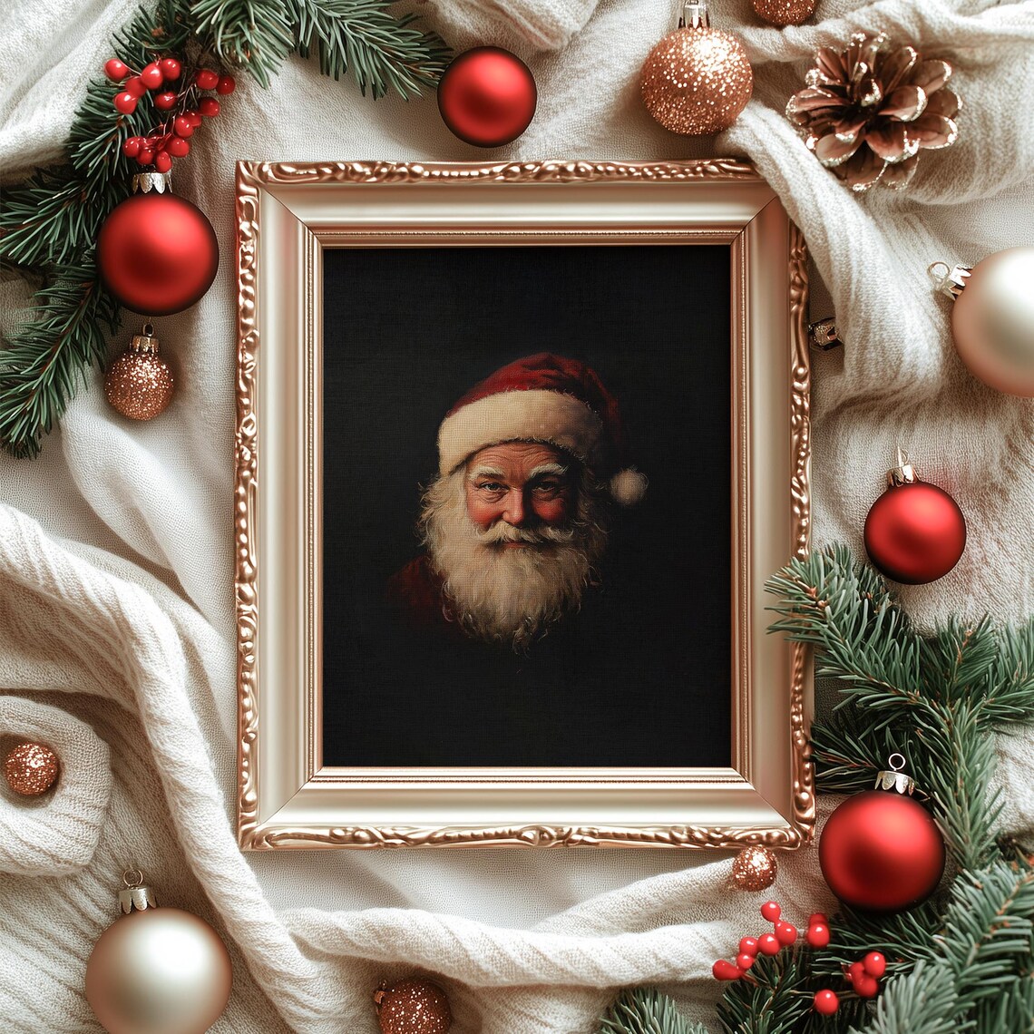 Vintage Santa Claus Portrait Dark Moody Christmas Oil Art Poster - Image 2