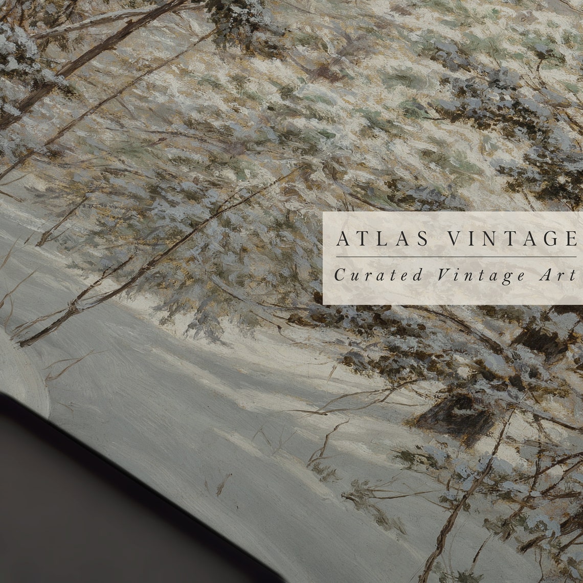 Muted Snowy Pine Forest Vintage Winter Landscape Painting Poster - Image 7
