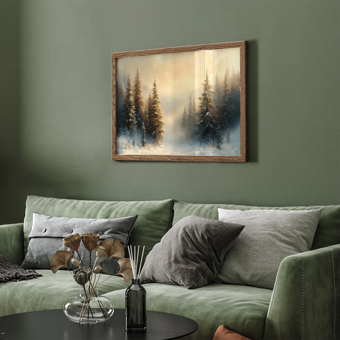 Misty Snowy Pine Forest Vintage Oil Painting Winter Woods Poster - Image 5