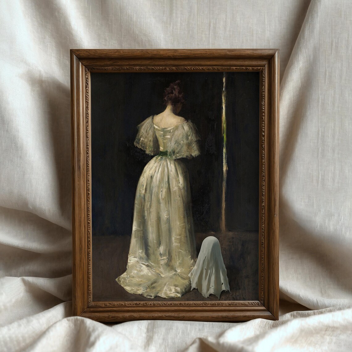 Victorian Woman With a Cute Little Ghost Vintage Halloween Poster - Image 5