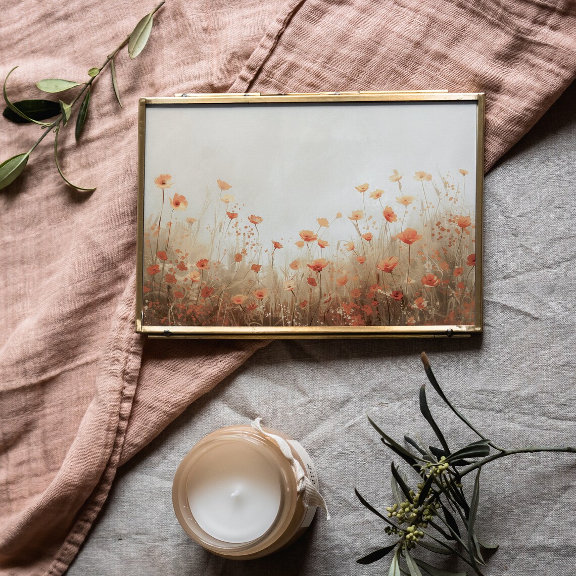 Vintage Flower Spring Print Floral Landscape Oil Painting Poppy Field Country Farmhouse Decor Meadow Wall Art - Image 5