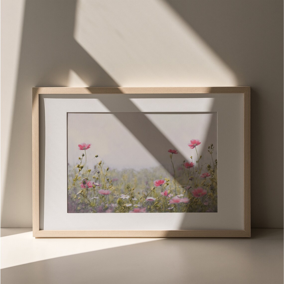 Pink Cosmos Wildflower Field Misty Morning Vintage Floral Meadow Poster - Image 5