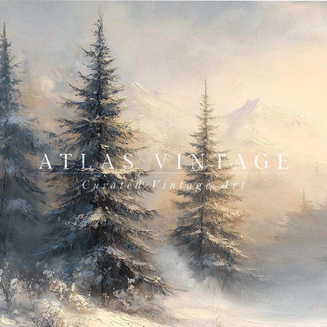 Snow Covered Pines in Misty Blue Forest Vintage Winter Art Poster - Image 7