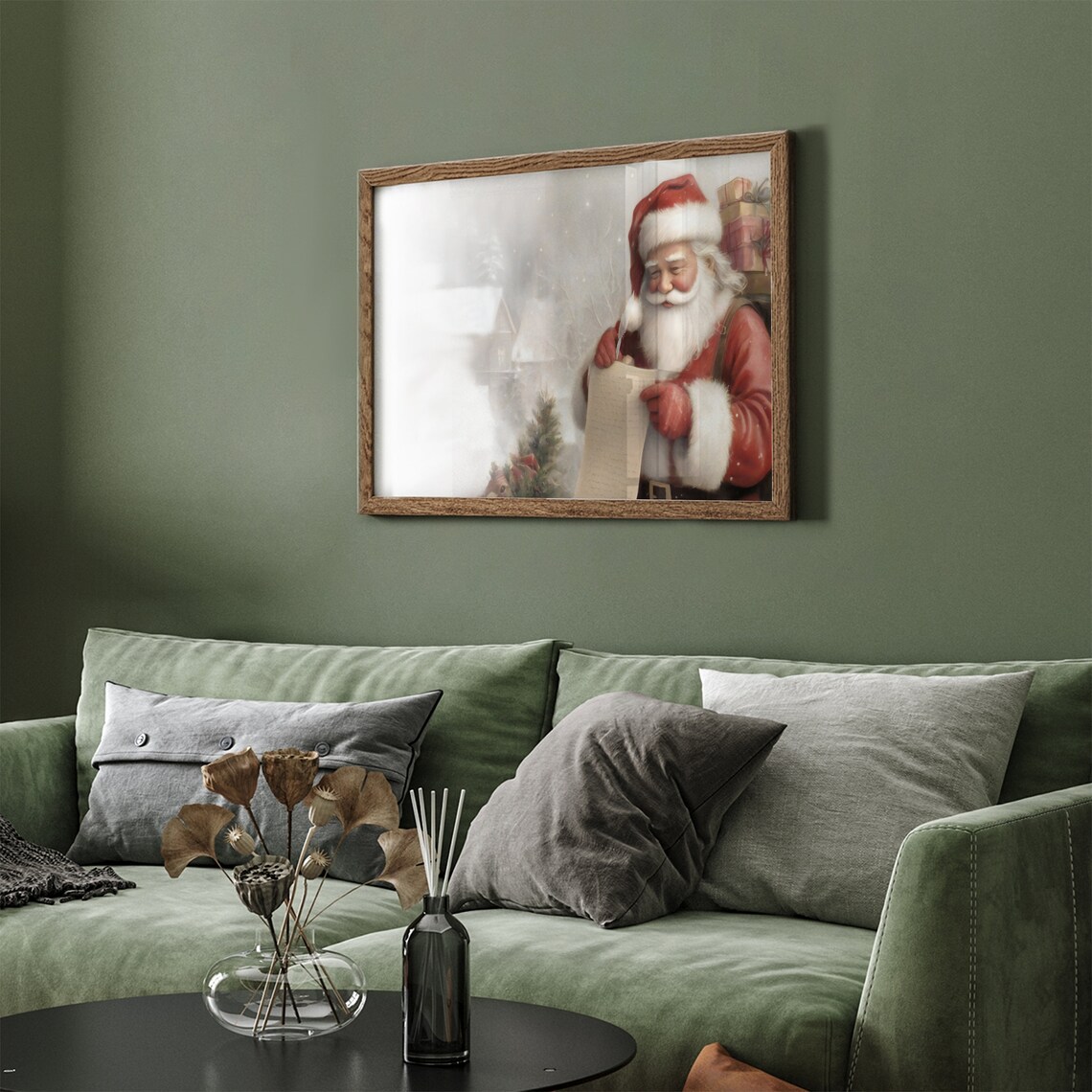 Santa Claus Checking His List in Snowy Village Painting Poster - Image 4