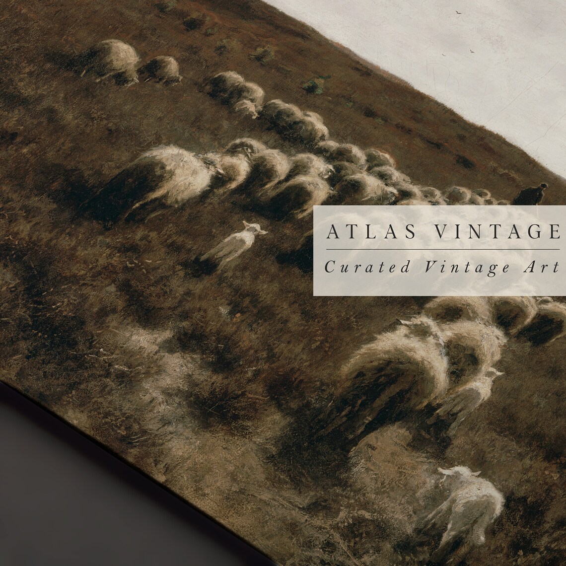 Shepherd Leading Sheep Flock Through Moody Moorland Vintage Painting Poster - Image 3