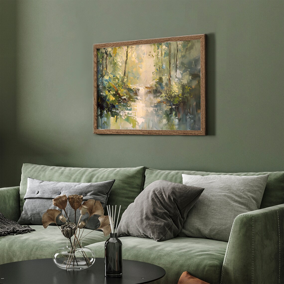Sunlit Forest Stream Impressionist Green Woodland Painting Poster - Image 4