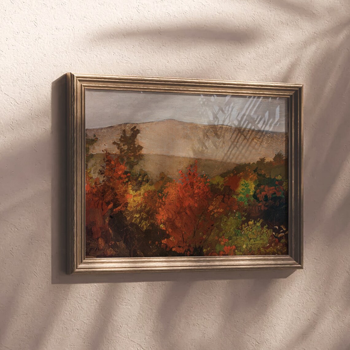 Fiery Red Orange Autumn Trees Mountain Ridge Vintage Oil Painting Poster - Image 6