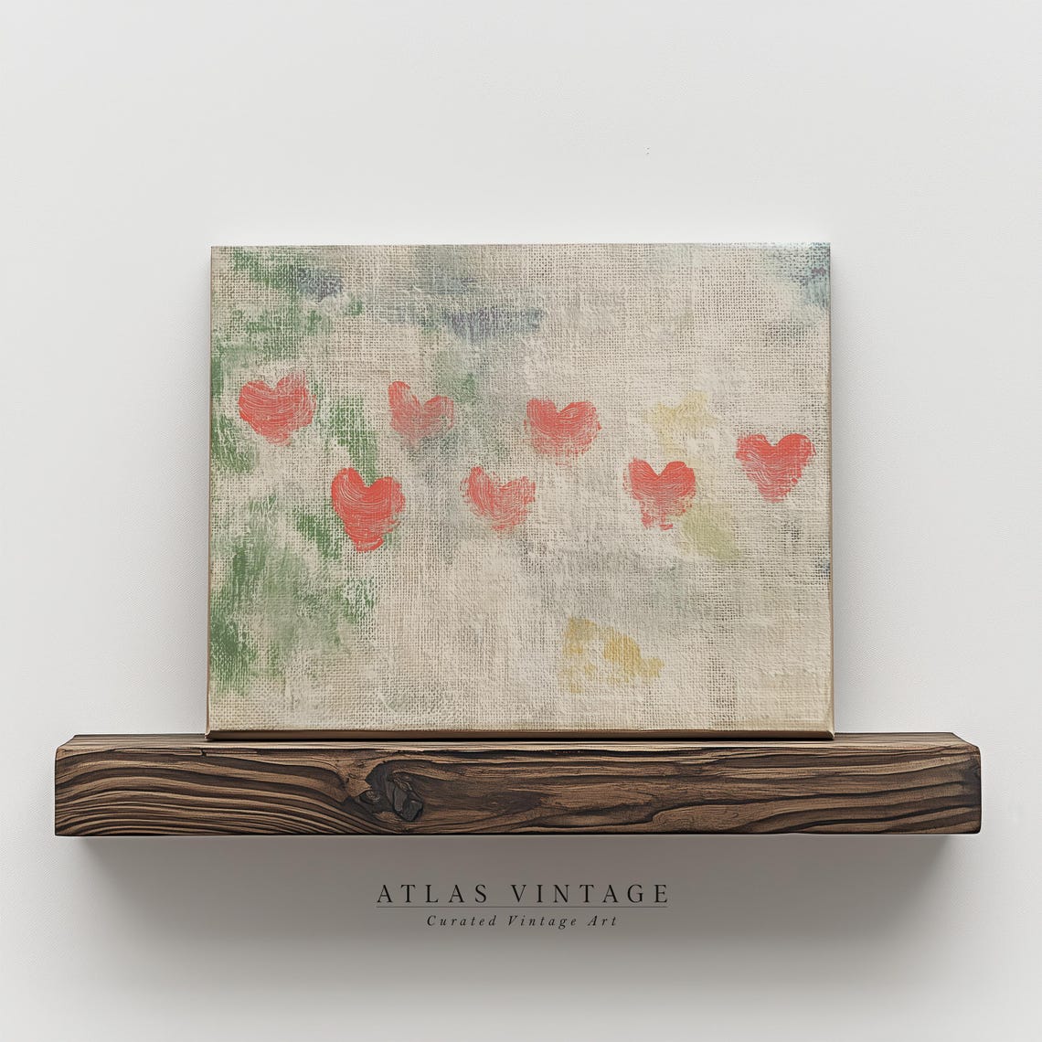 Red Hearts on Linen Rustic Canvas Style Valentine Love Wall Art