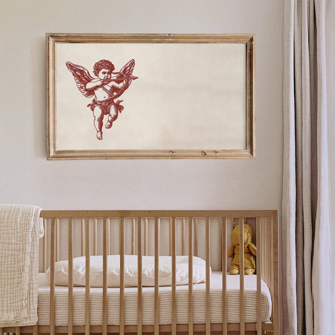 Vintage Red Engraved Cupid Drawing Bow Classic Romantic Cherub Poster - Image 2