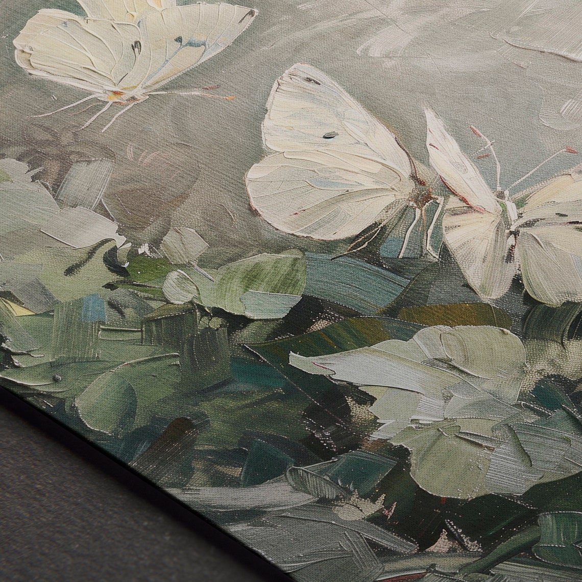White Butterflies Over Green Foliage Soft Painterly Art Poster - Image 4
