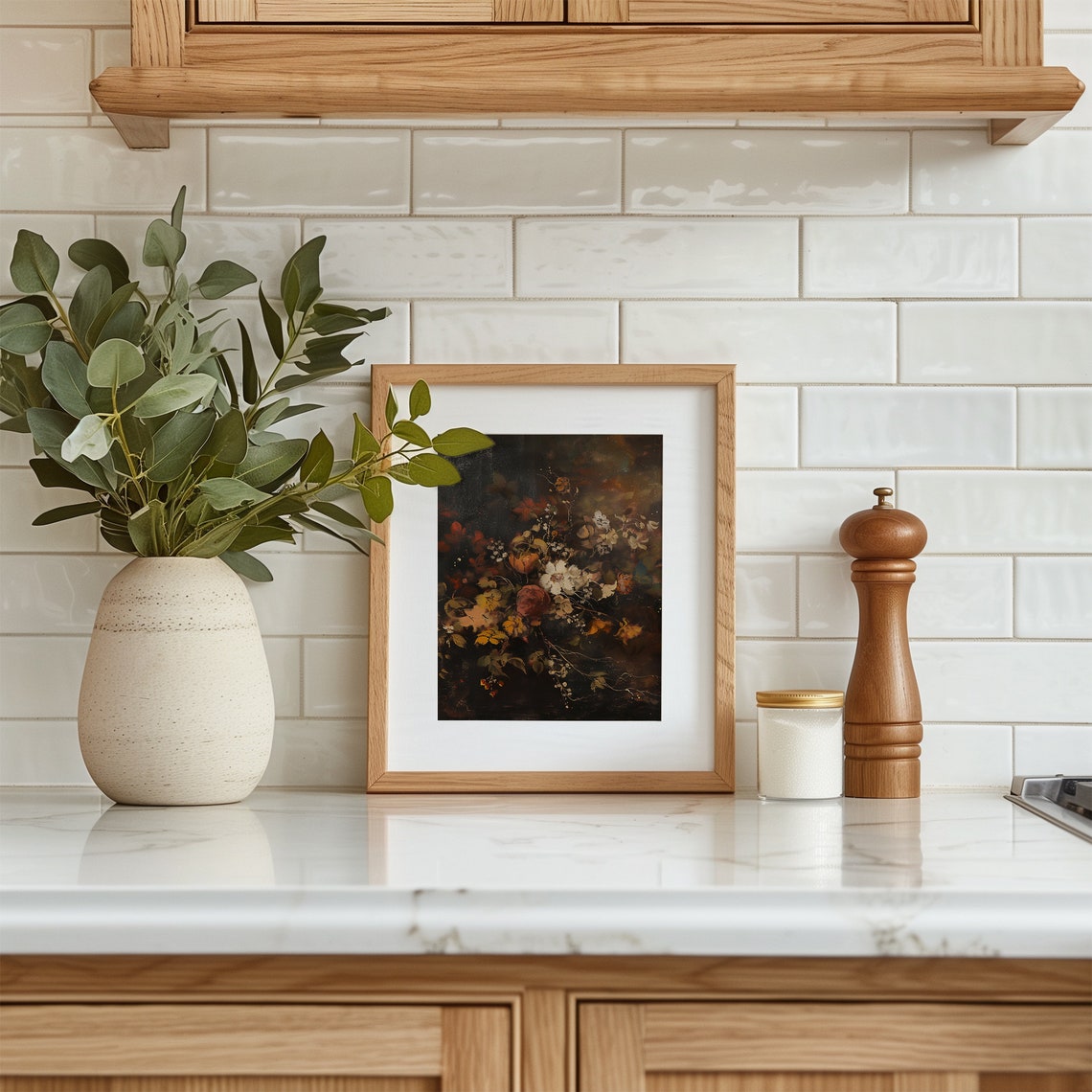 Dark Moody Floral Still Life with Roses on Black Background Poster - Image 5
