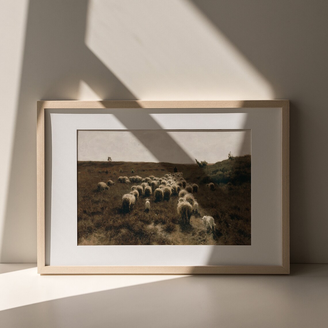 Shepherd Leading Sheep Flock Through Moody Moorland Vintage Painting Poster - Image 7