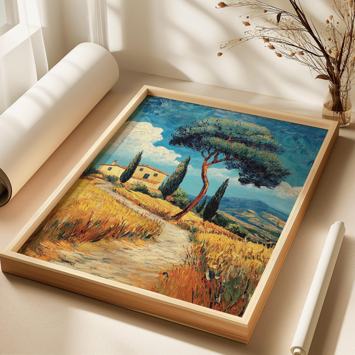 Van Gogh Inspired Tuscan Landscape, Rustic Countryside Art Print - Image 4