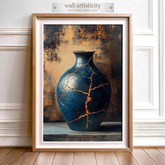 Kintsugi Japanese Broken Vase, Wabi-Sabi Inspired Art Print
