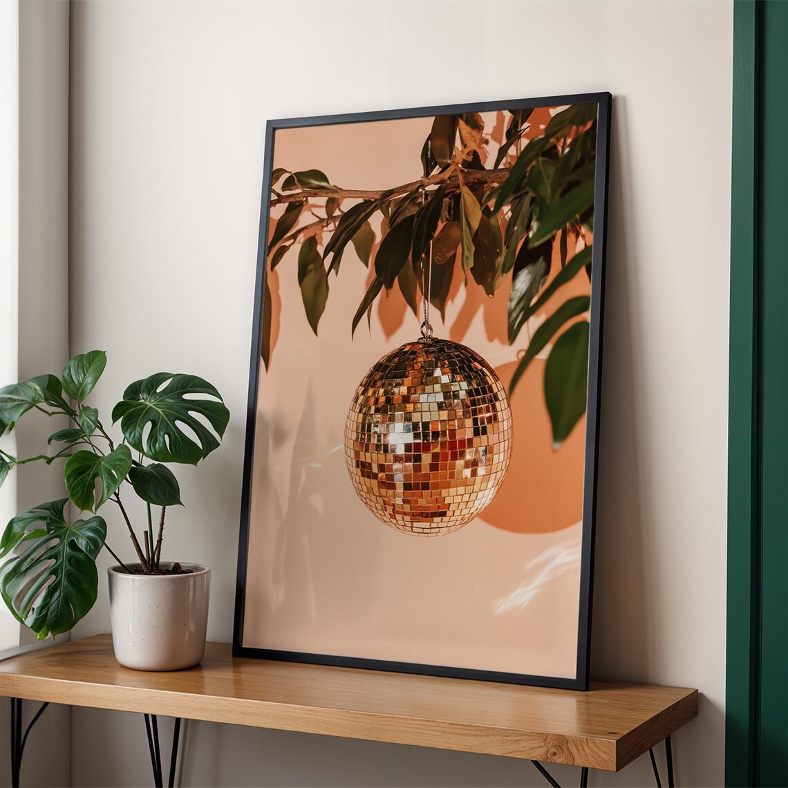 Disco Ball Orange Print, Surrealist Eclectic Decor - Image 2