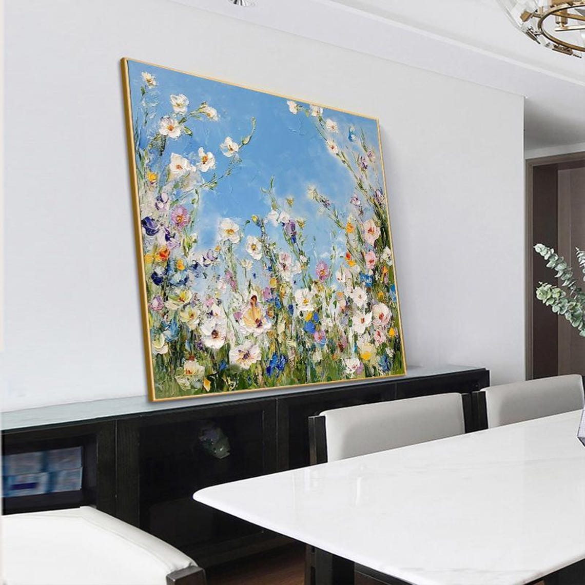 Delicate Wildflowers Reaching Toward Light Blue Sky Floral Art Poster - Image 3