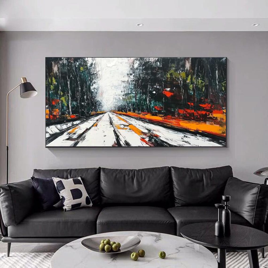 Dark Forest Road Glowing With a Fiery Orange Sunset Panoramic Poster - Image 4