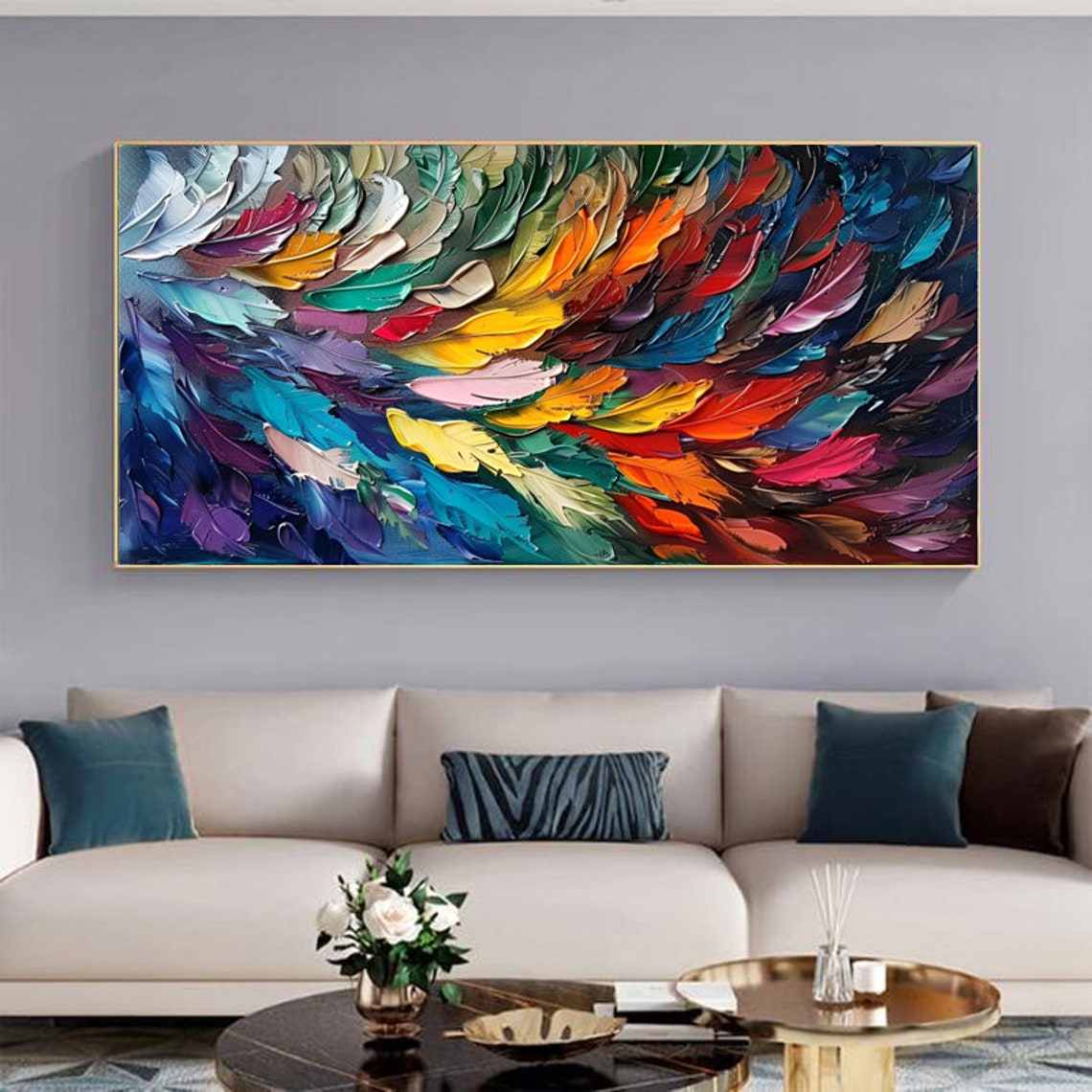 Rainbow Feather Cascade in Vibrant Colorful Modern Artwork Poster - Image 5