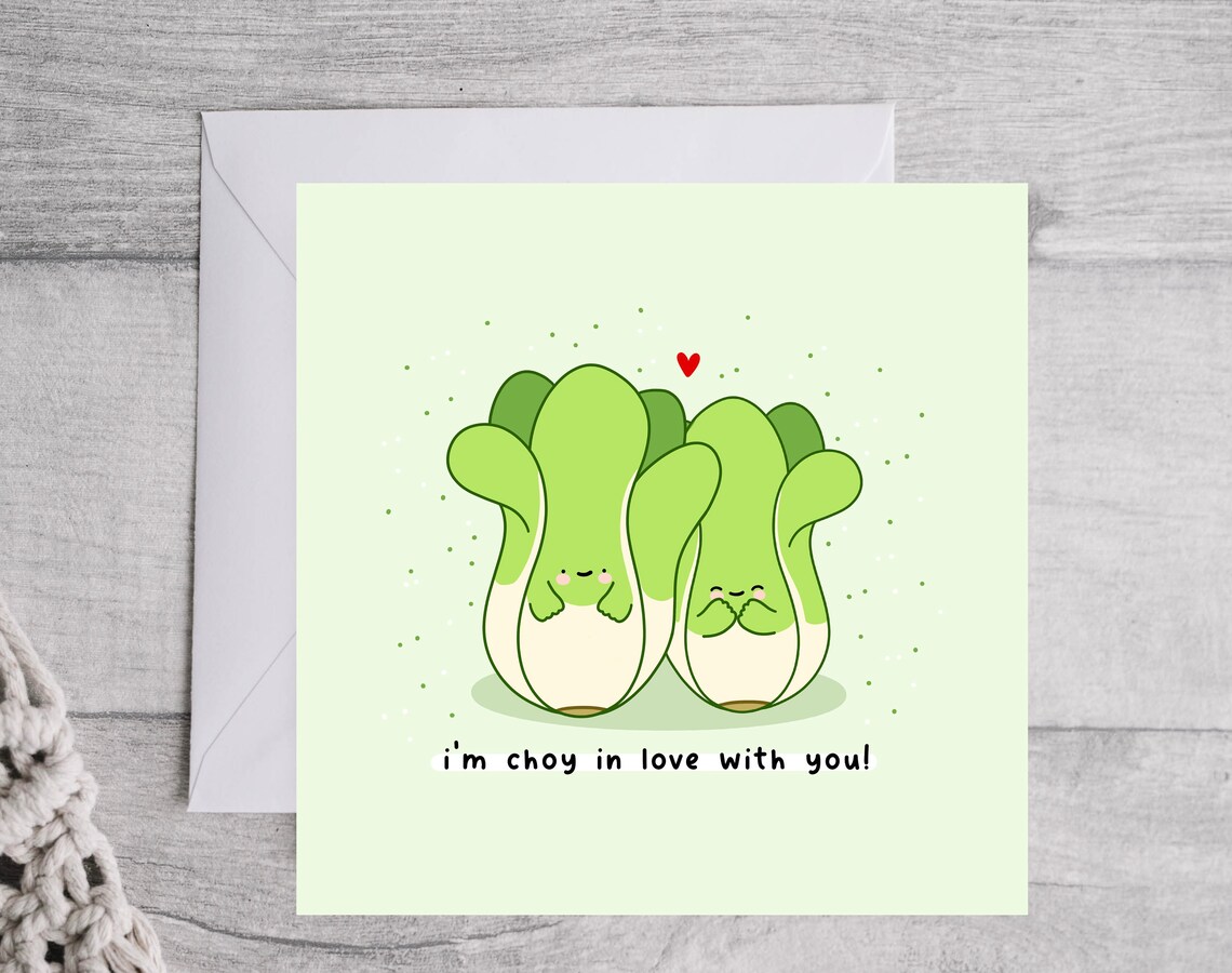 Im Choy In Love With You Bok Choy Love Pun Illustrated Card Print - Image 3