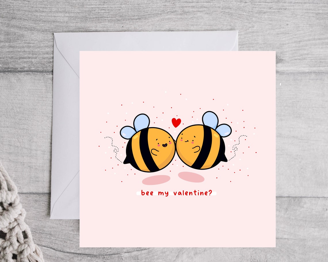 Kawaii Bee Valentine Pun Poster with Bee My Valentine Nuzzling Bees - Image 2