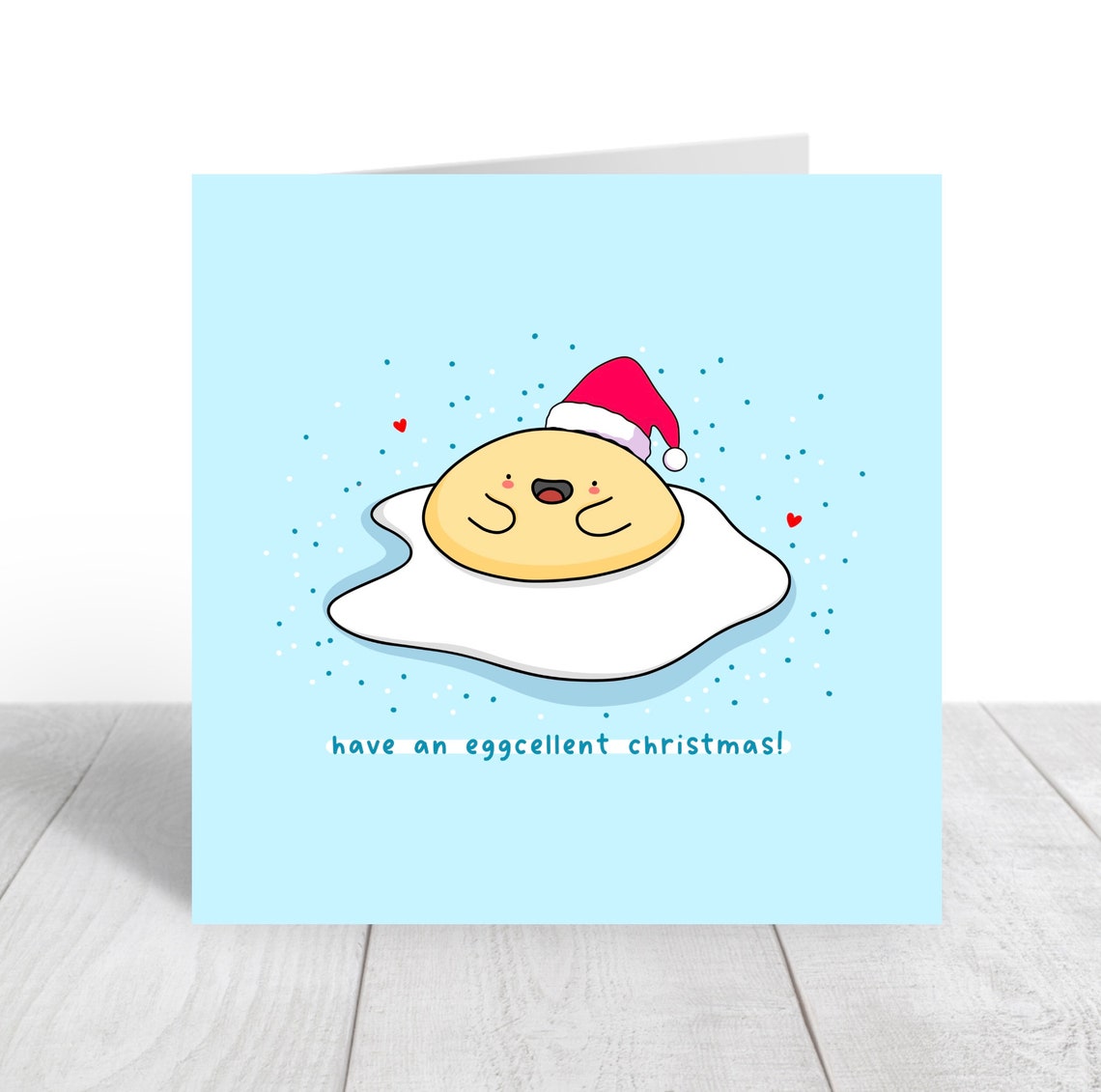 Have An Eggcellent Christmas Kawaii Fried Egg Santa Hat Card Poster - Image 5