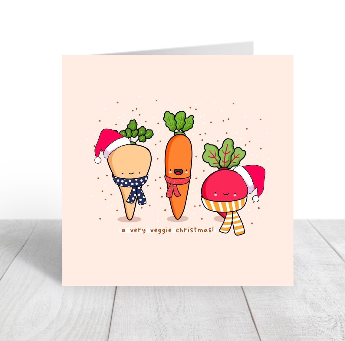 Kawaii Veggie Christmas Pun Poster with Carrot Radish Santa Hats - Image 4