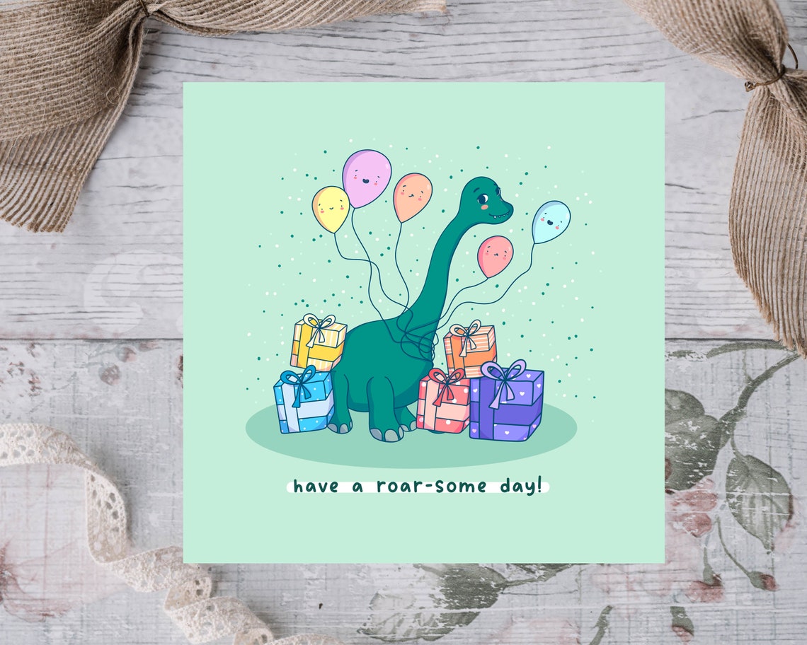 Cute Kawaii Dinosaur Holding Balloons Roar Some Day Art Print - Image 2