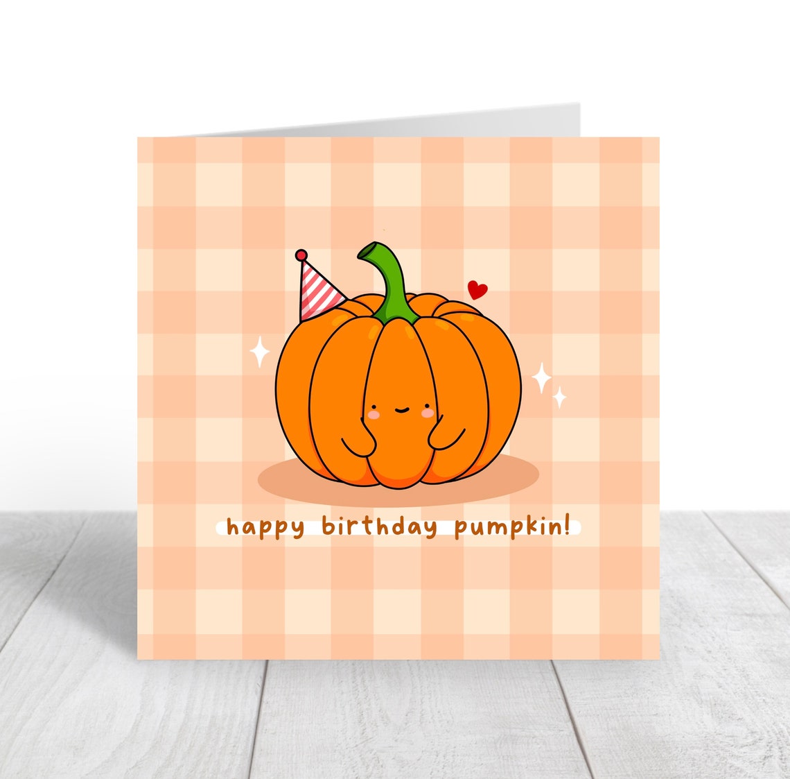 Cute Pumpkin Party Hat Happy Birthday Pun On Gingham Wall Art - Image 3