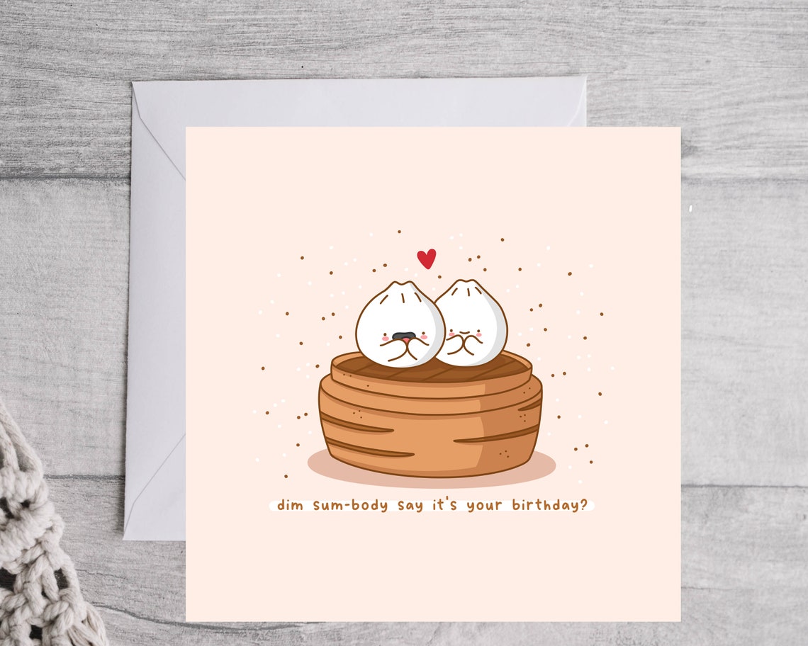 Bao Buns in Bamboo Steamer Dim Sum Birthday Card Cute Kawaii Print - Image 4