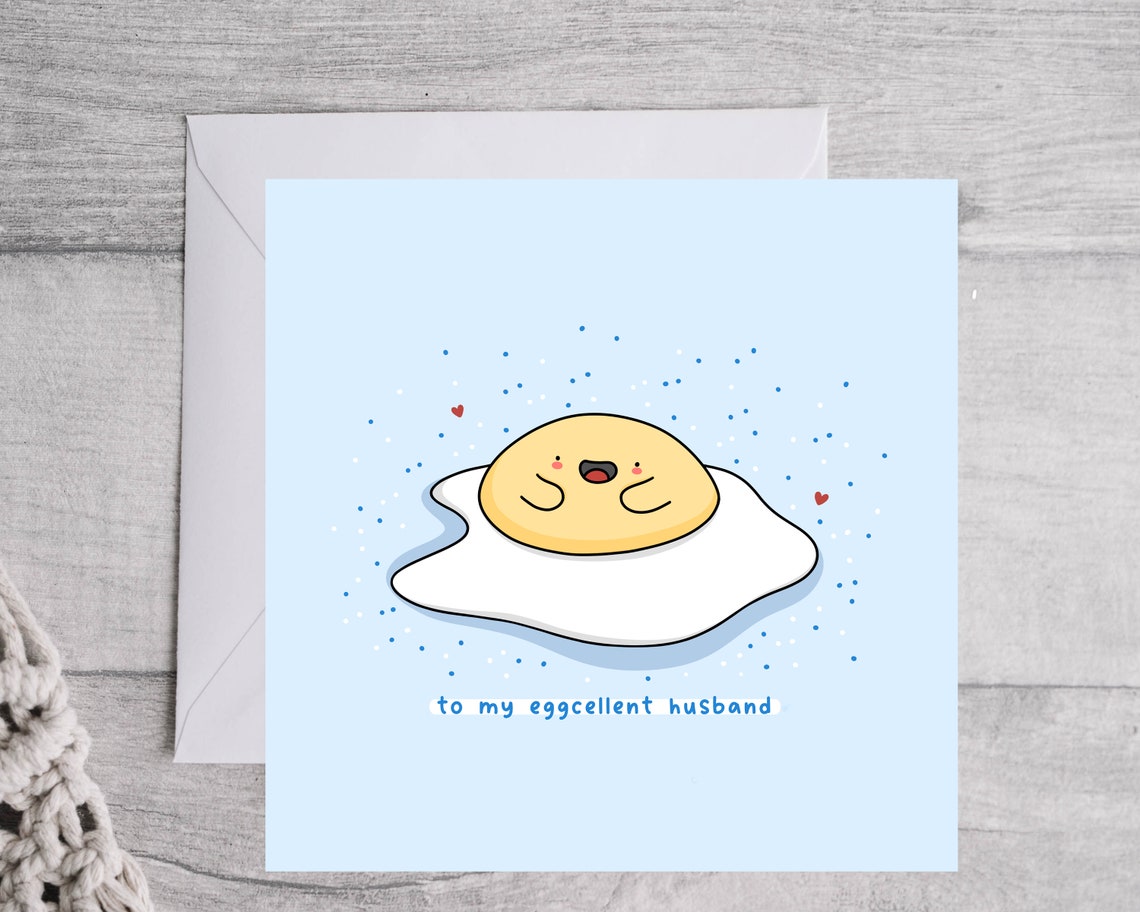 Smiling Fried Egg Eggcellent Husband Birthday Card Cute Print - Image 4