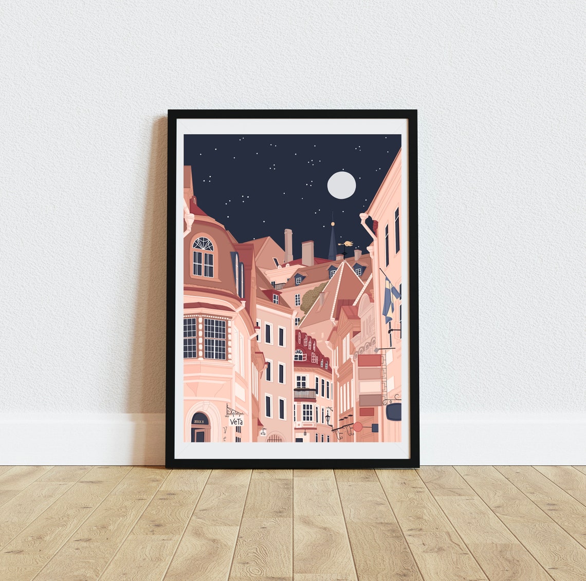 Tallinn Estonia Old Town Street Night Moonlit Sky View Art Print - Image 3